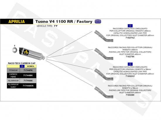 Silenziatore ARROW Race-Tech Alu./C Aprilia RSV4 1000 E3-E4 2009-2018